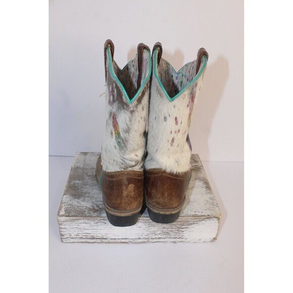 Dan Post Youth Size 6D Brown Leather and Fur Unisex Buckaroo Cowboy Boots - Picture 5 of 12